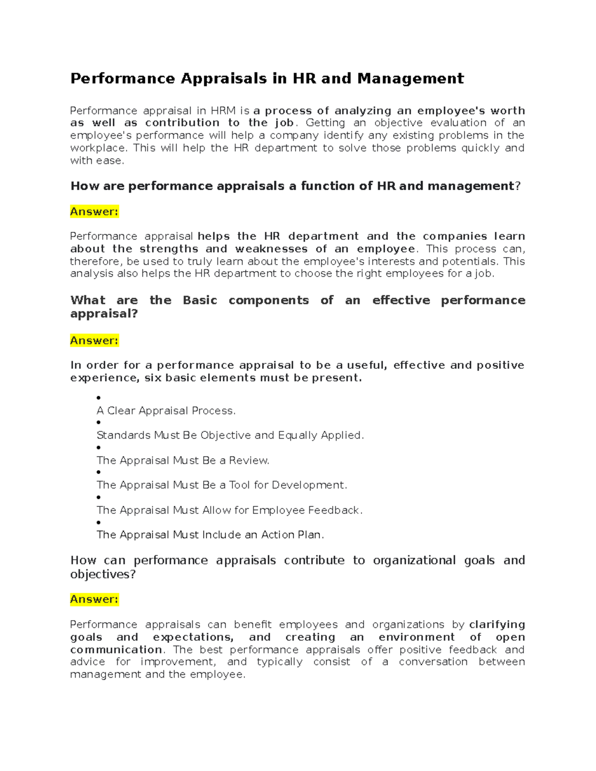 Performance Appraisals in HR and Management - Performance Appraisals in