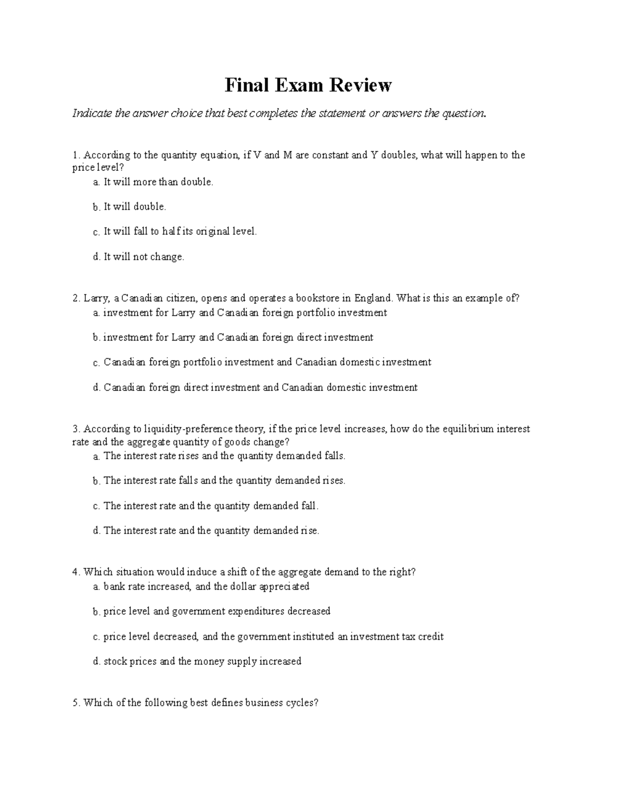 Final Exam Review - Practice Questions For The Exam - Final Exam Review ...