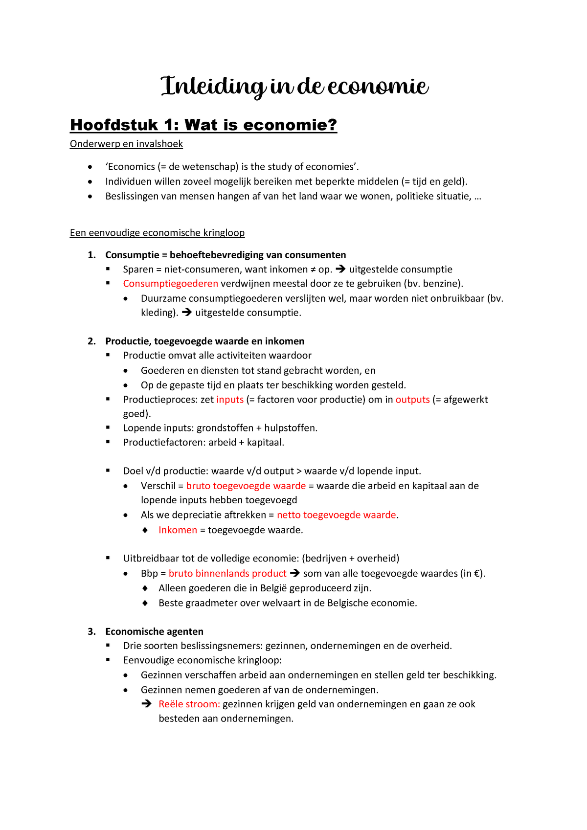 Economie (definitief) - Inleiding In De Economie Hoofdstuk 1: Wat Is ...