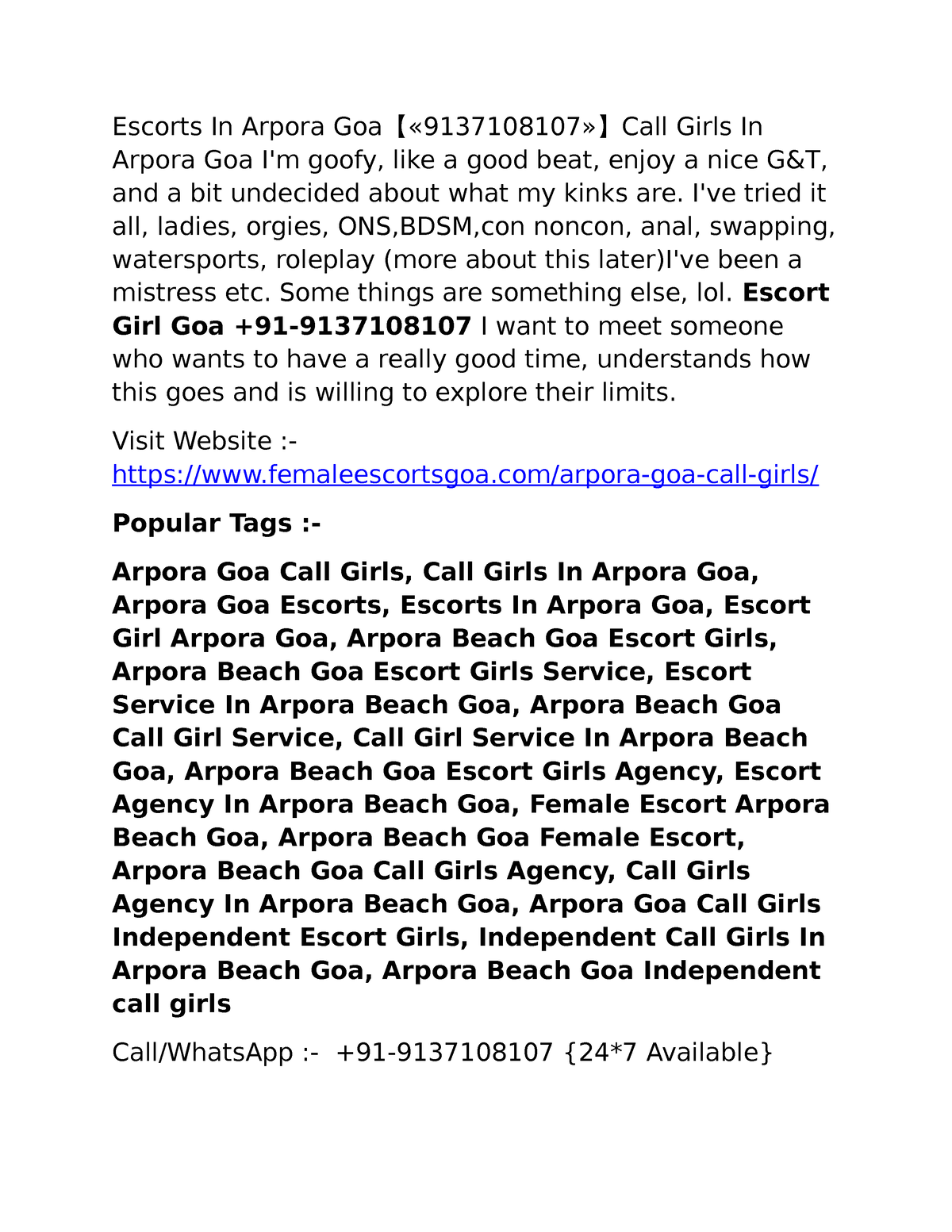 Escorts In Arpora Goa【9137108107】call Girls In Arpora Goa Ive Tried It All Ladies Orgies 4175