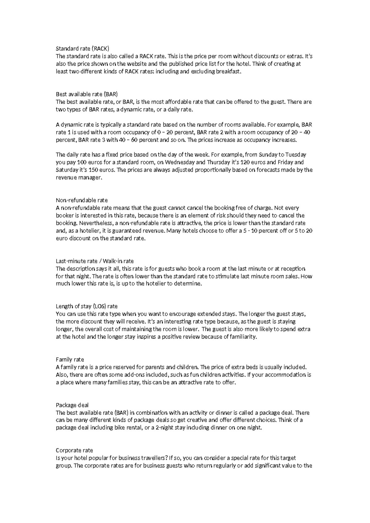 Additional Items TO Review MPTH - Standard rate (RACK) The standard ...