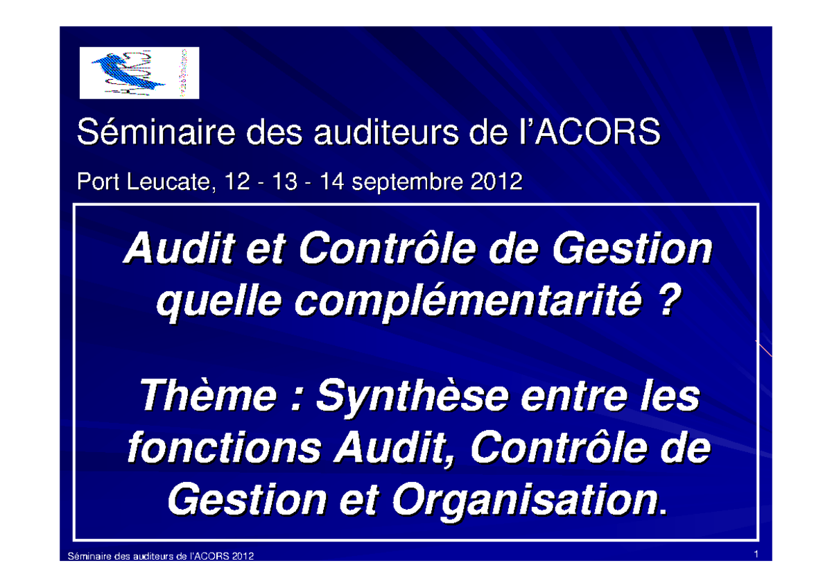 Audit interne VS contrôle de gestion - Audit et Contrôle de Gestion ...