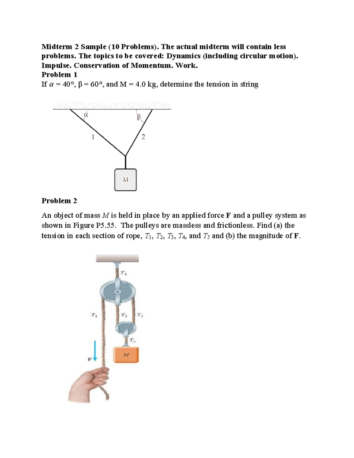 Midterm 2 Sample - Midterm 2 Sample (10 Problems). The Actual Midterm ...