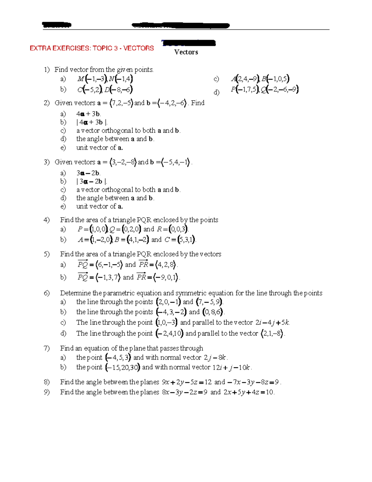 Extra Exercise-Topic 3-Vectors - DMA5101 MATHEMATICAL TECHNIQUES 1 ...