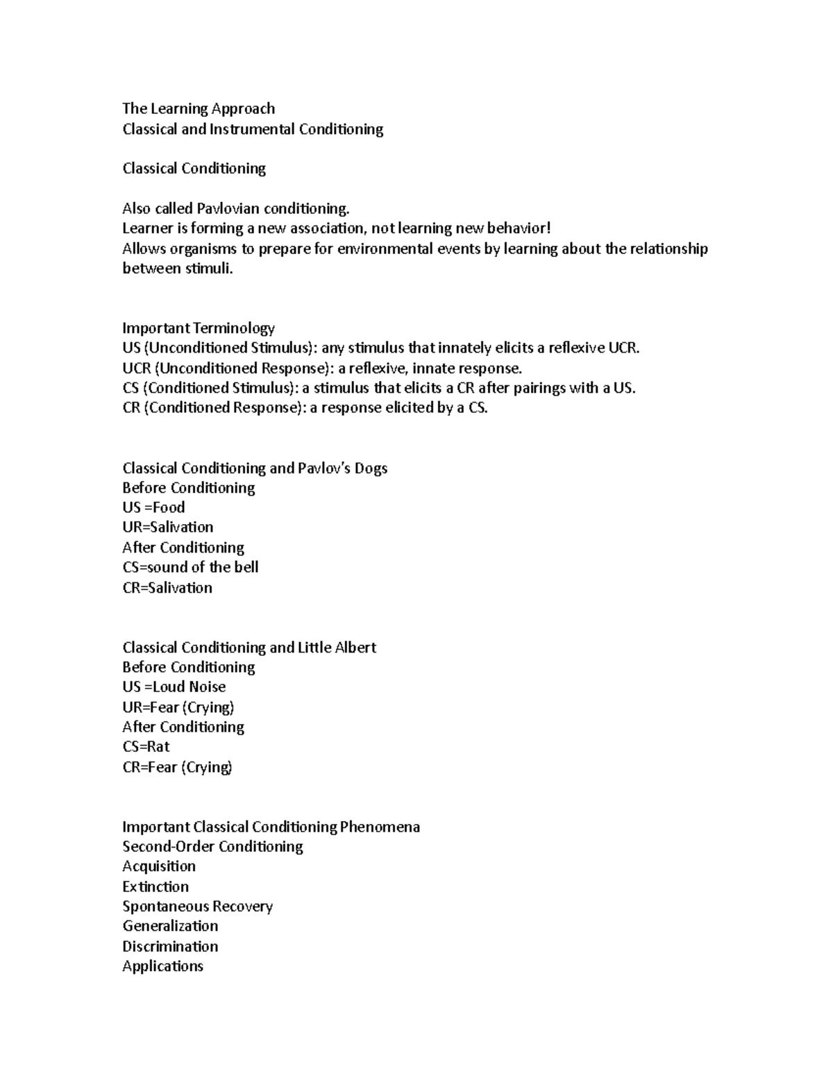 Learning outline - Note guide - The Learning Approach Classical and ...