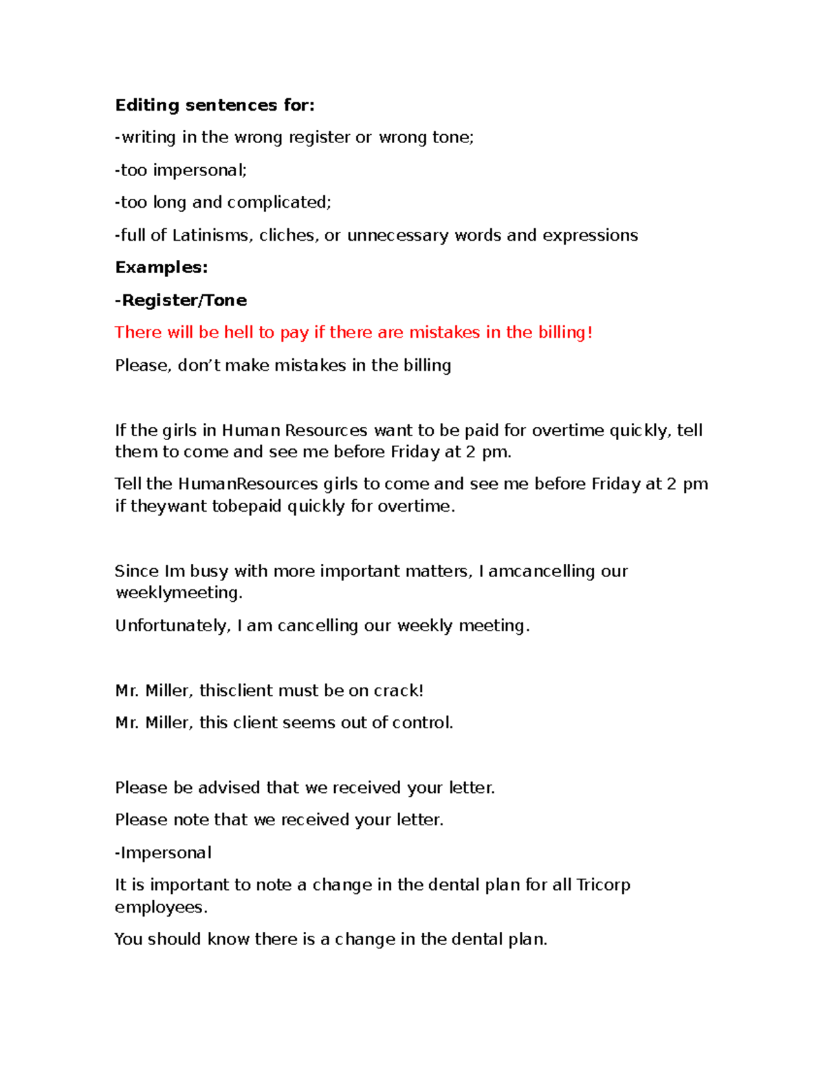 Correcting exercise - ejercicio de preparacion - Editing sentences for ...