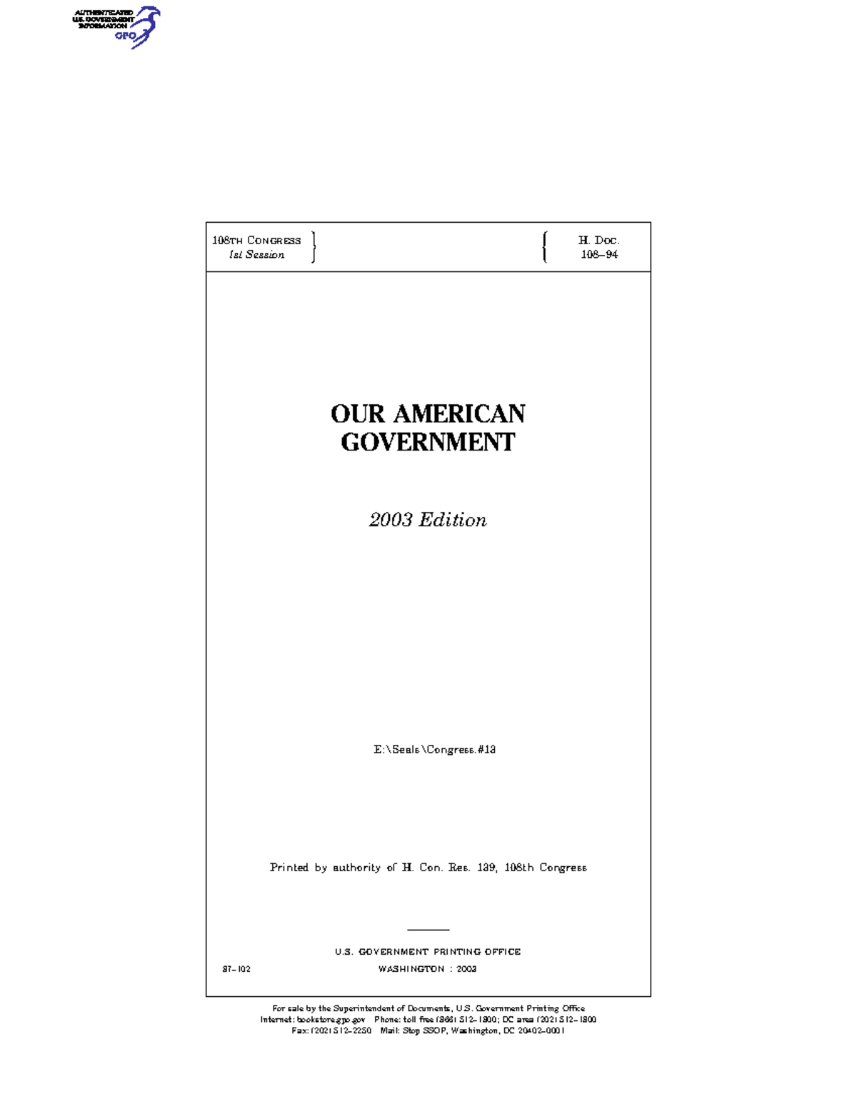 Political Science INFO U. GOVERNMENT PRINTING OFFICE WASHINGTON For