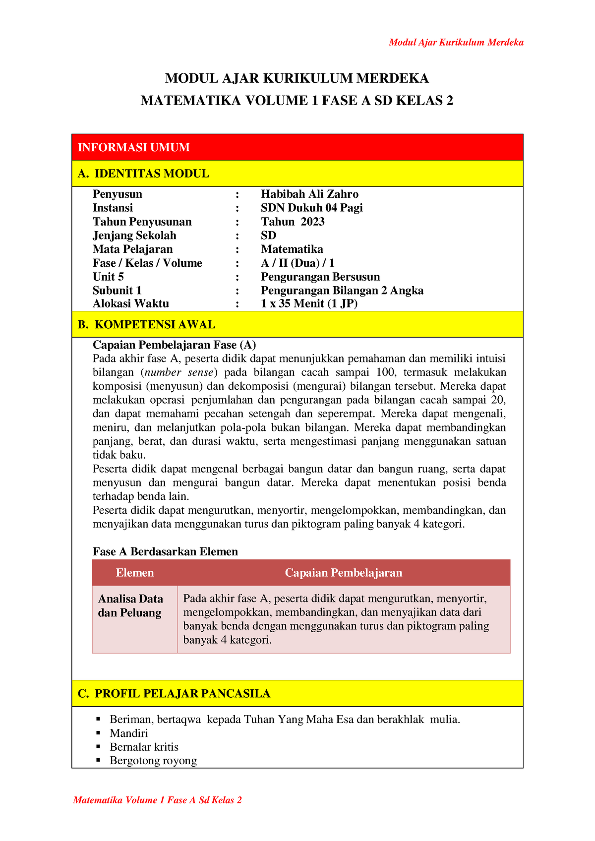 Modul Kumer KLS 2 - MODUL AJAR KURIKULUM MERDEKA MATEMATIKA VOLUME 1 ...