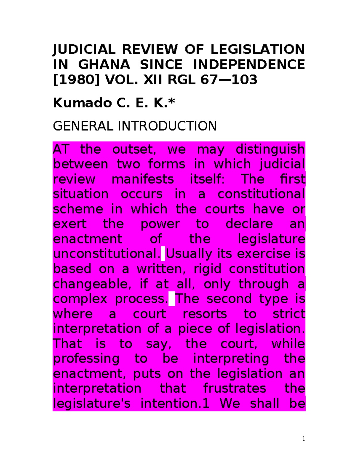 Judicial Review OF Legislation IN Ghana Since Independencesummary ...