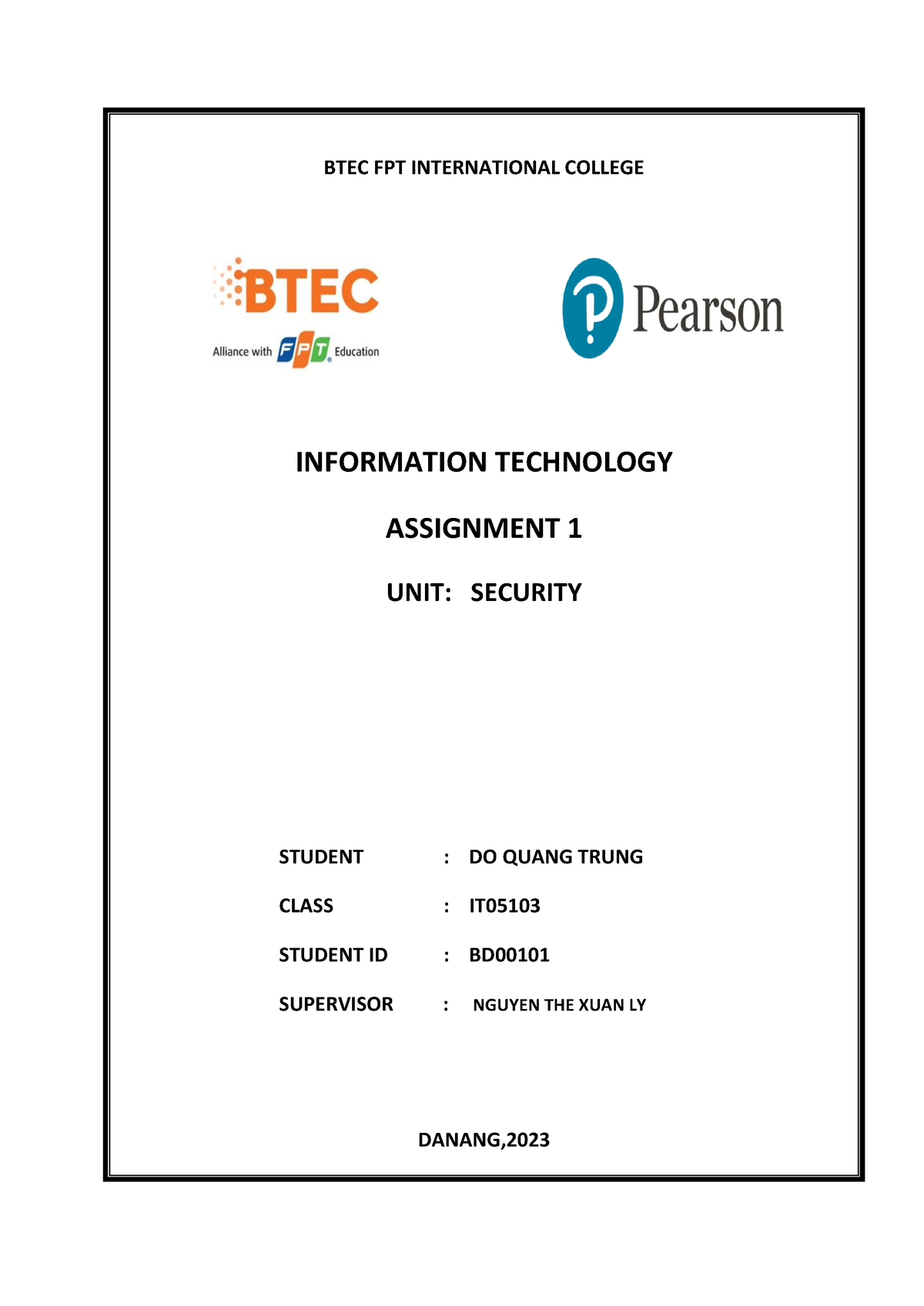 DO Quang Trung ASM1 Security - BTEC FPT INTERNATIONAL COLLEGE ...
