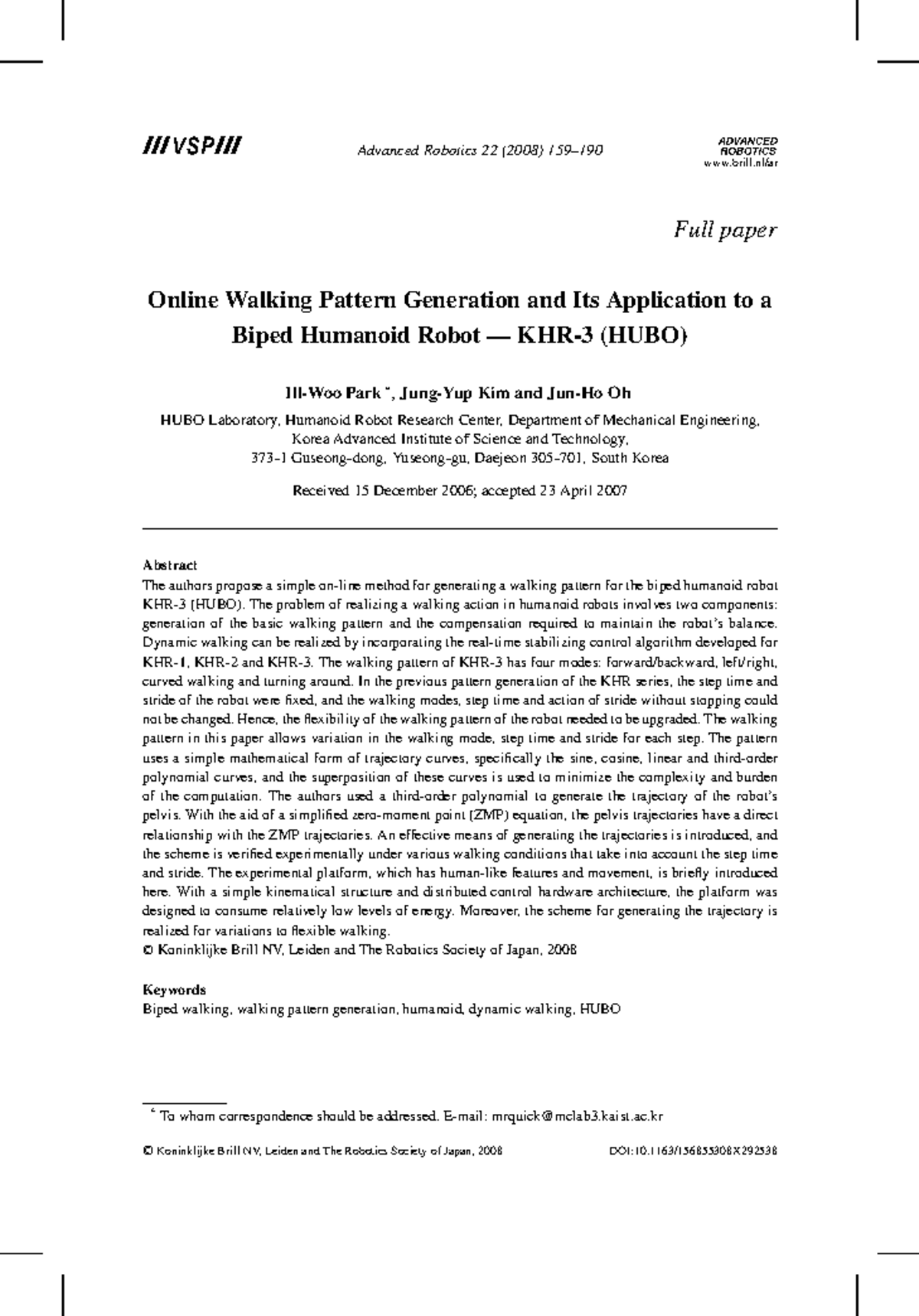 Online walking pattern generation and its application 2008 - Advanced ...