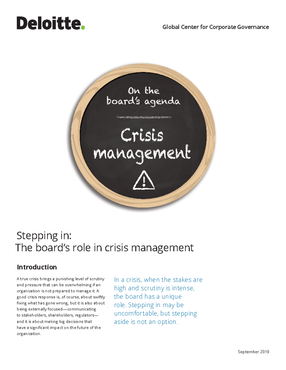 Deloitte uk risk global on the boards agenda crisis management - Global ...
