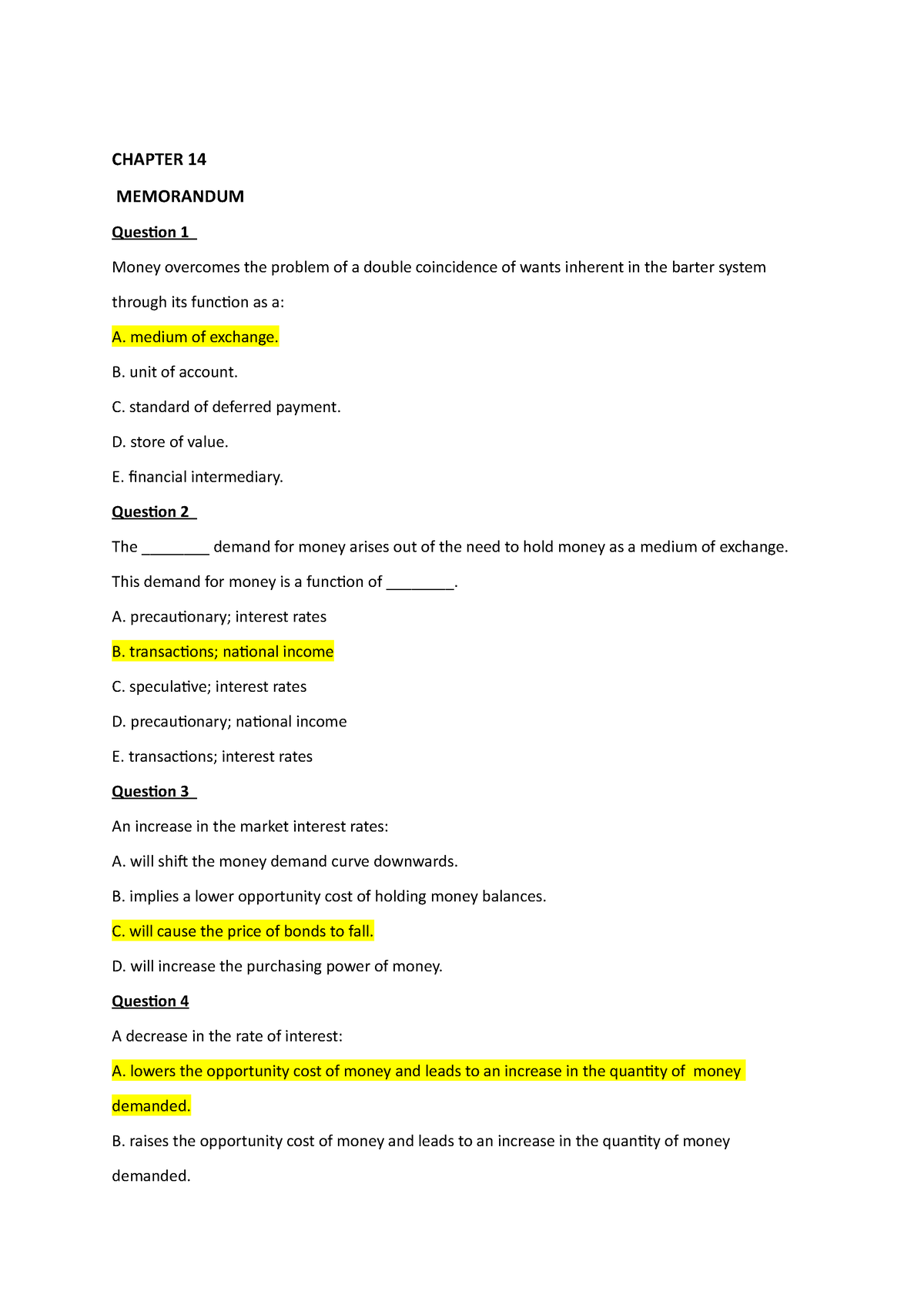 Chapter 14 And 16 Multiple Choice - CHAPTER 14 MEMORANDUM Question 1 ...