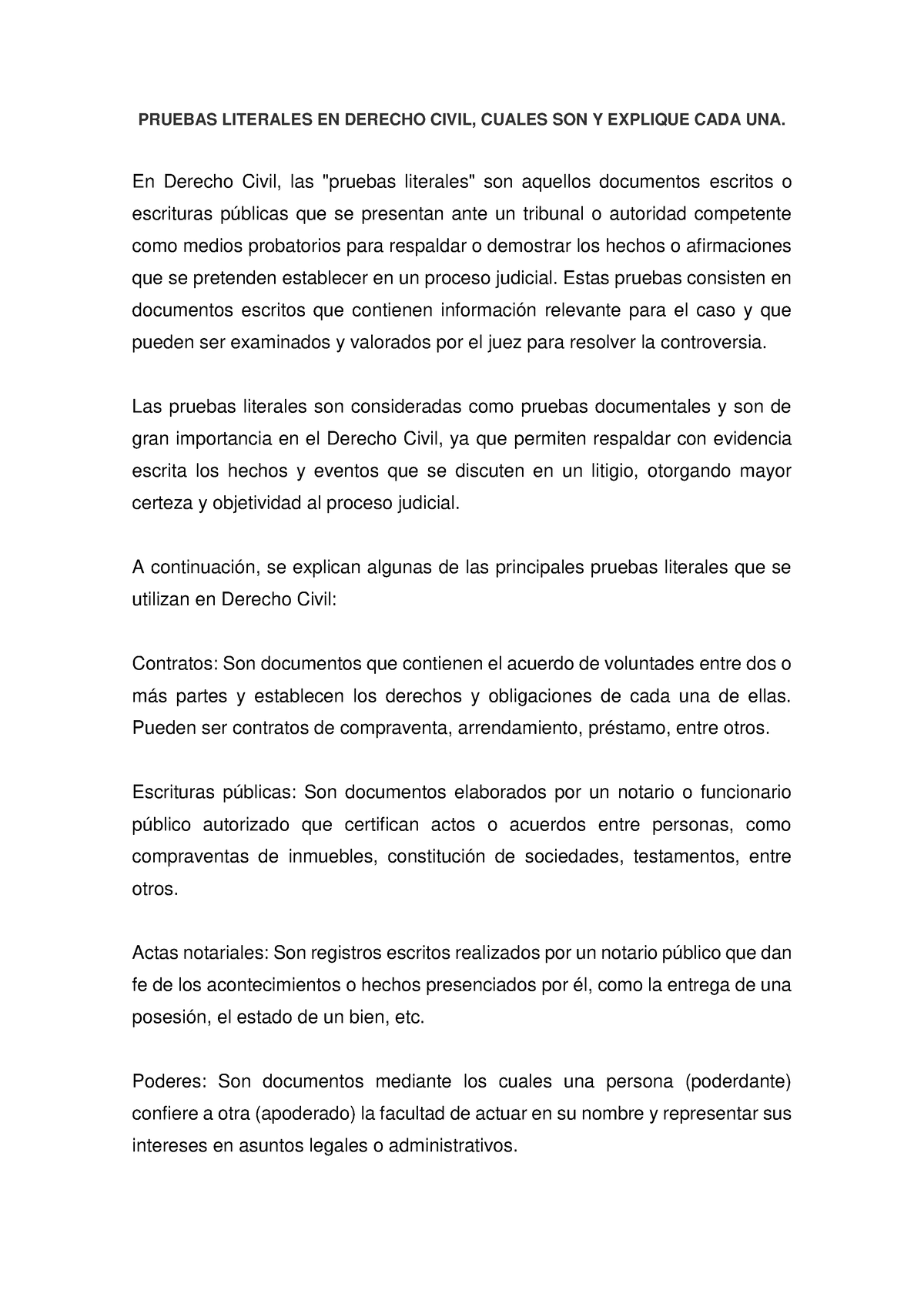 Pruebas Literales En Derecho Civil Cuales Son Y Explique Cada Una Pruebas Literales En 2926