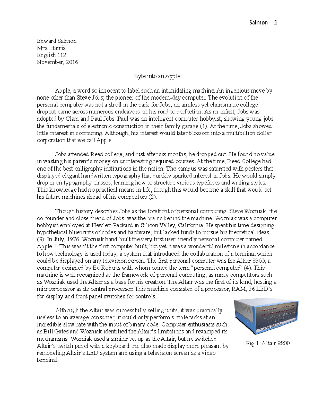 Computer paper - Grade: B+ - Salmon Edward Salmon Mrs. Harris English ...