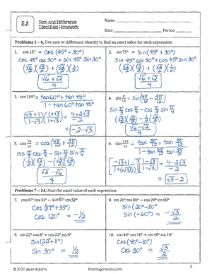 fundamental trigonometric identities homework 5.1