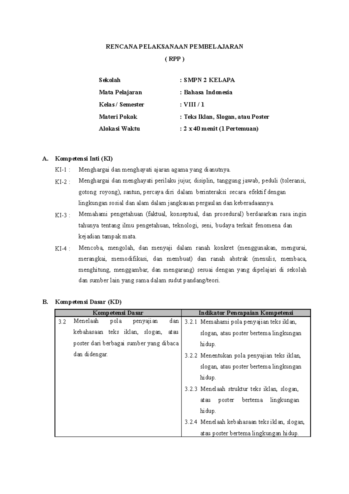 RPP B.Indonesia Tentng Lingkungan - RENCANA PELAKSANAAN PEMBELAJARAN ...
