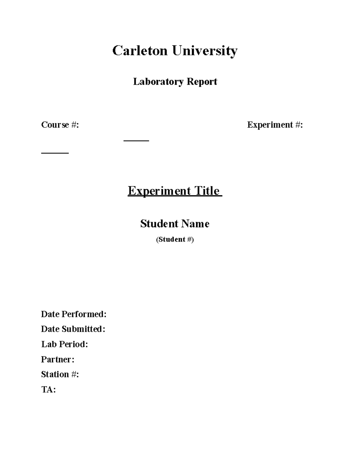 Dc Circuits Report Template - Carleton University Laboratory Report 