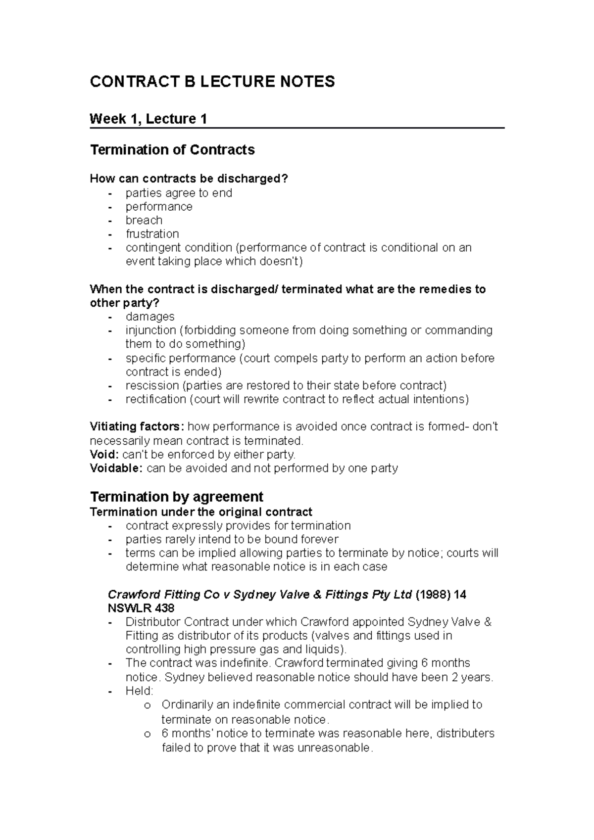 Contract B Lecture Notes - Lecture Notes - Week 1 - 12 - CONTRACT B ...