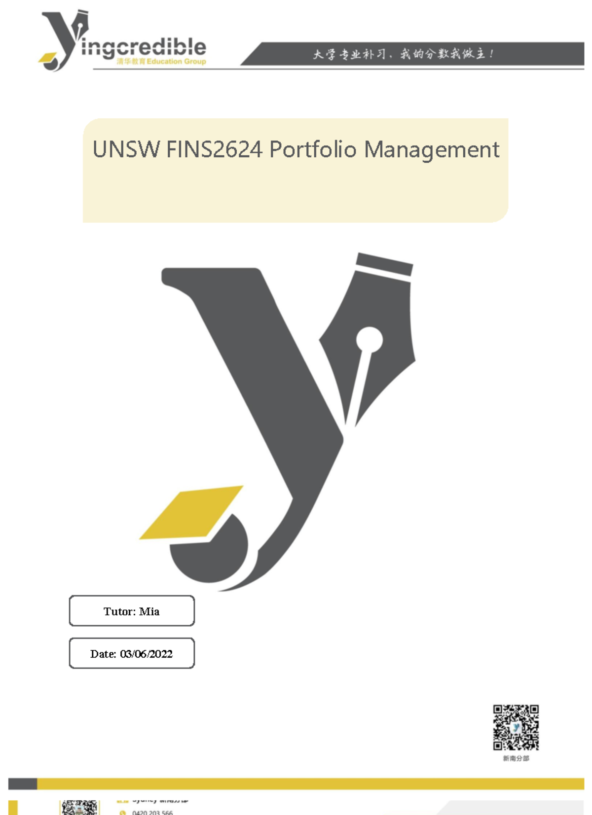 2624 23T2 wk1 - assessment - 第 1 ꊜ 共 14 UNSW FINS2624 Portfolio ...