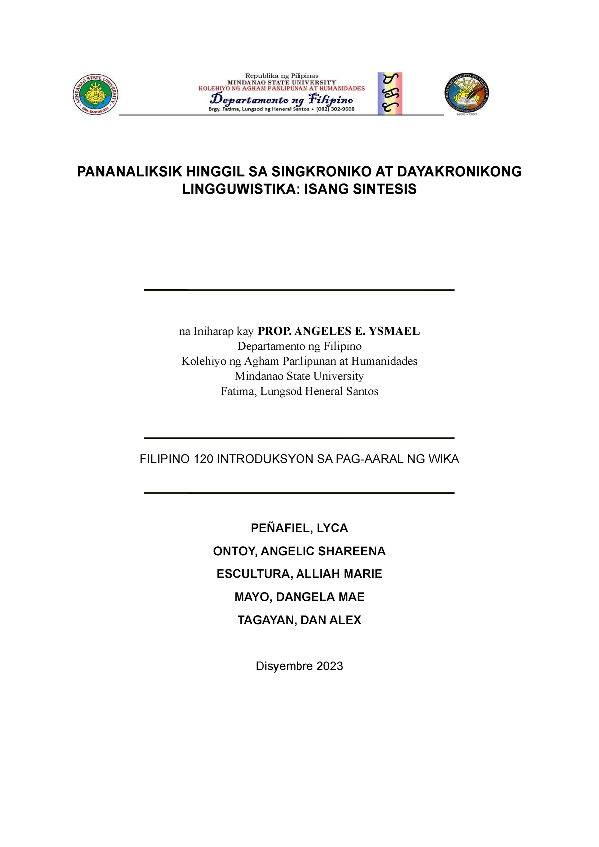 K Hinggil SA Singkroniko AT Dayakronikong Lingguwistika - PANANALIKSIK ...