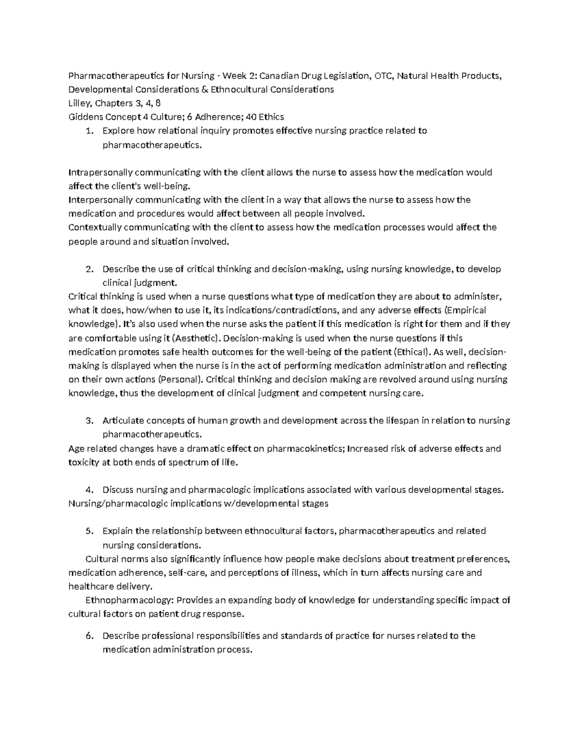 BSc N 2305 Mod 2 - Learning Objectives - Pharmacotherapeutics for ...