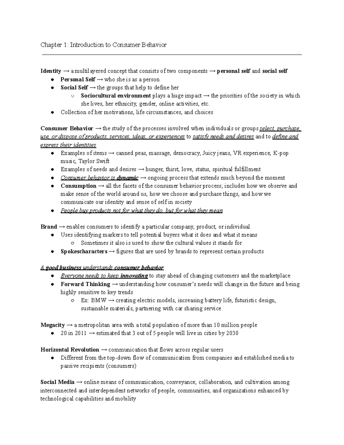 Chapter 1 Notes - Summary Consumer Behavior - Chapter 1: Introduction ...