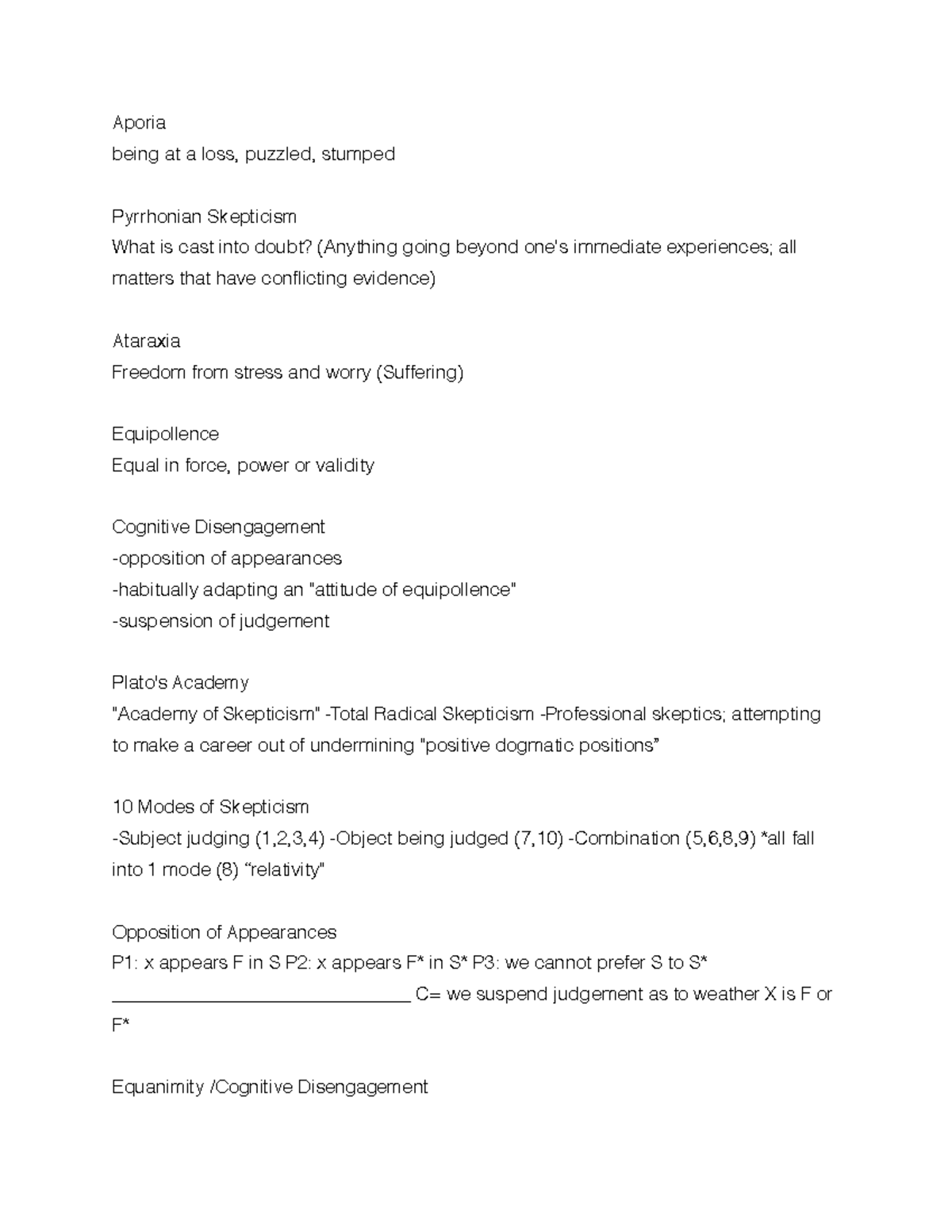 Phil10 3 Aporia being at a loss, puzzled, stumped Pyrrhonian