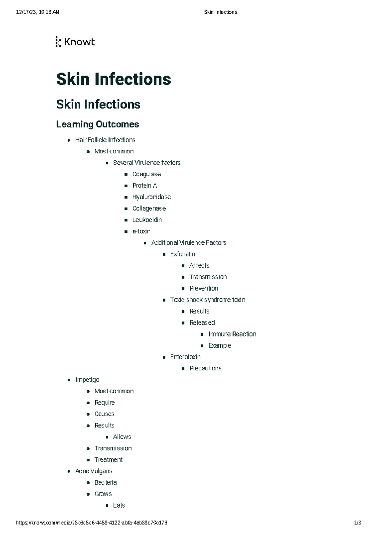 Skin Infections - Learning Outcomes - 12/17/23, 10:16 AM Skin ...