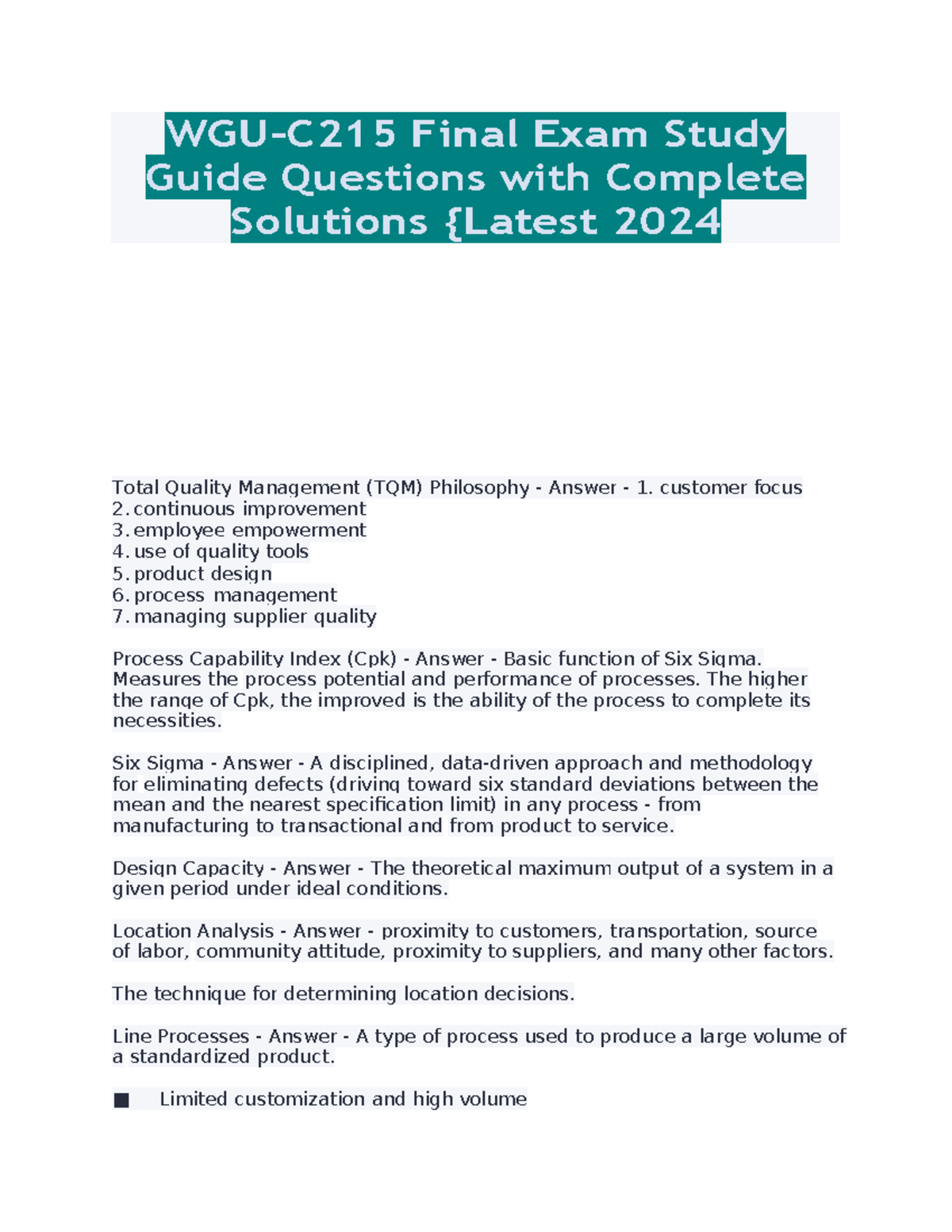 WGU C215 Final Exam Study Guide Questions with Complete Solutions ...