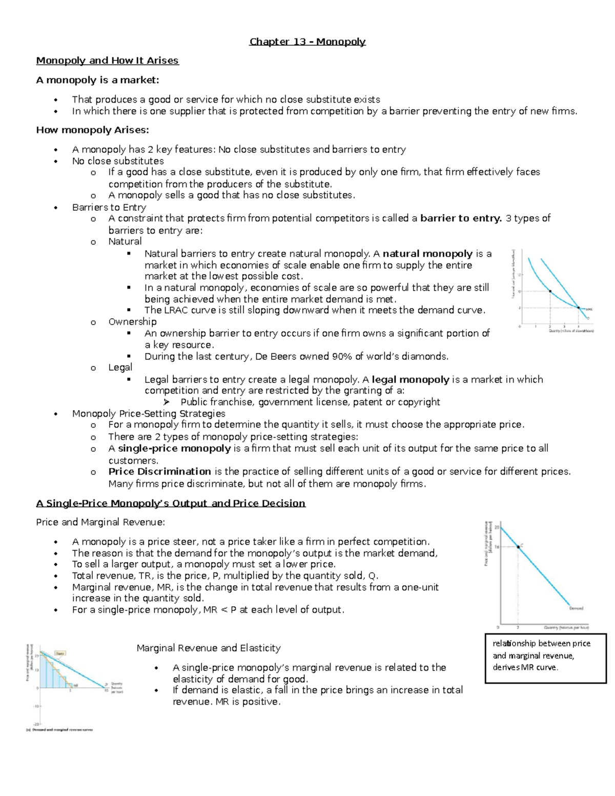 Chapter 13 - Lecture Notes 13 - Chapter 13 – Monopoly Monopoly And How ...