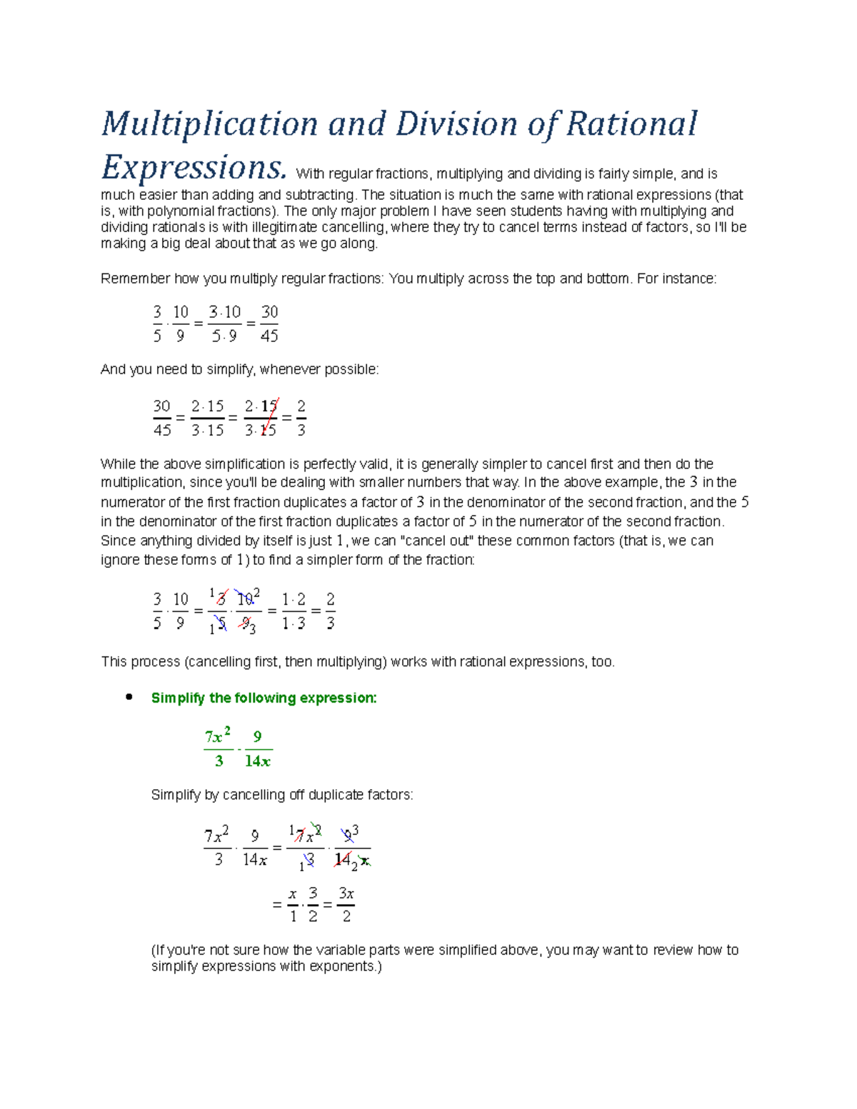 Lecture 23. Multiplication and Division of Rational Express ...