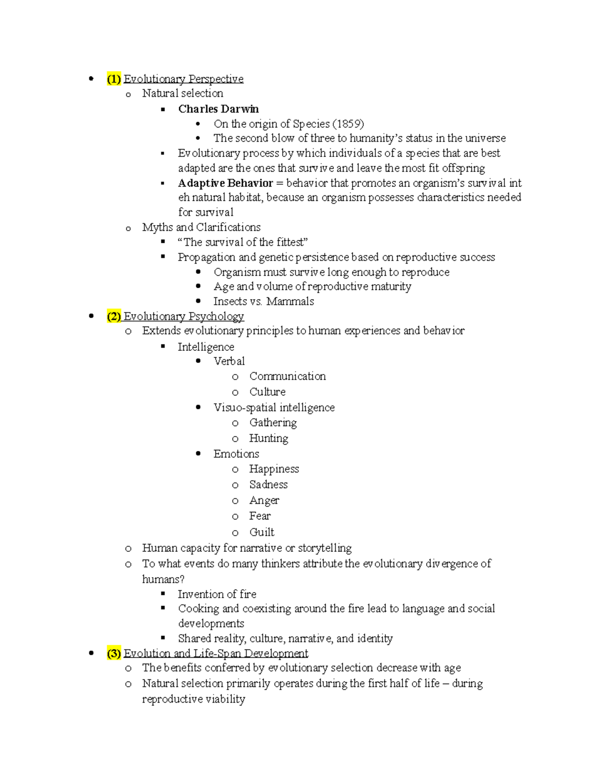 (Ch. 2) Biological Beginnings - (1) Evolutionary Perspective o Natural ...