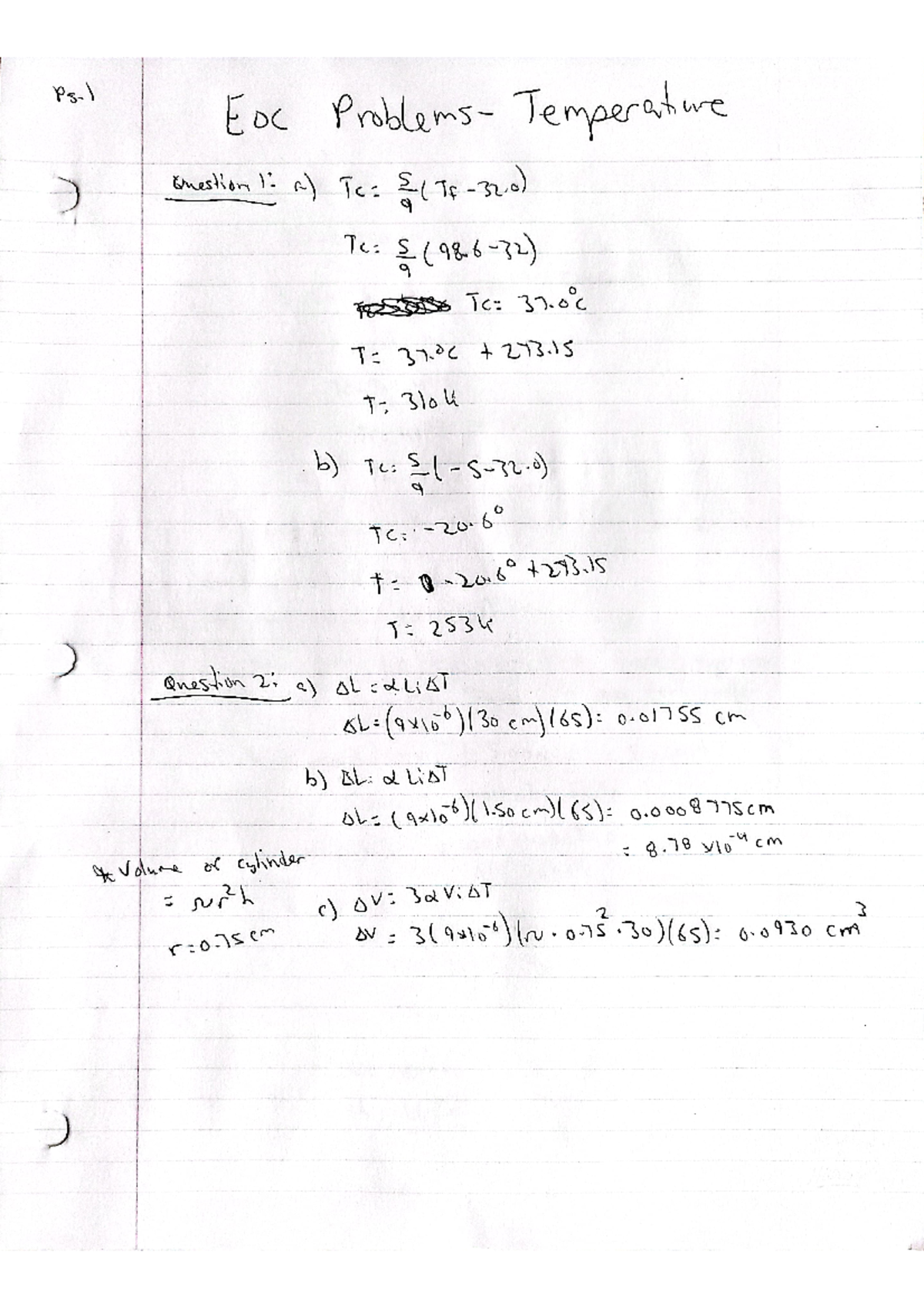 end of chapter problems for the chapter of temperature (chapter 19 ...