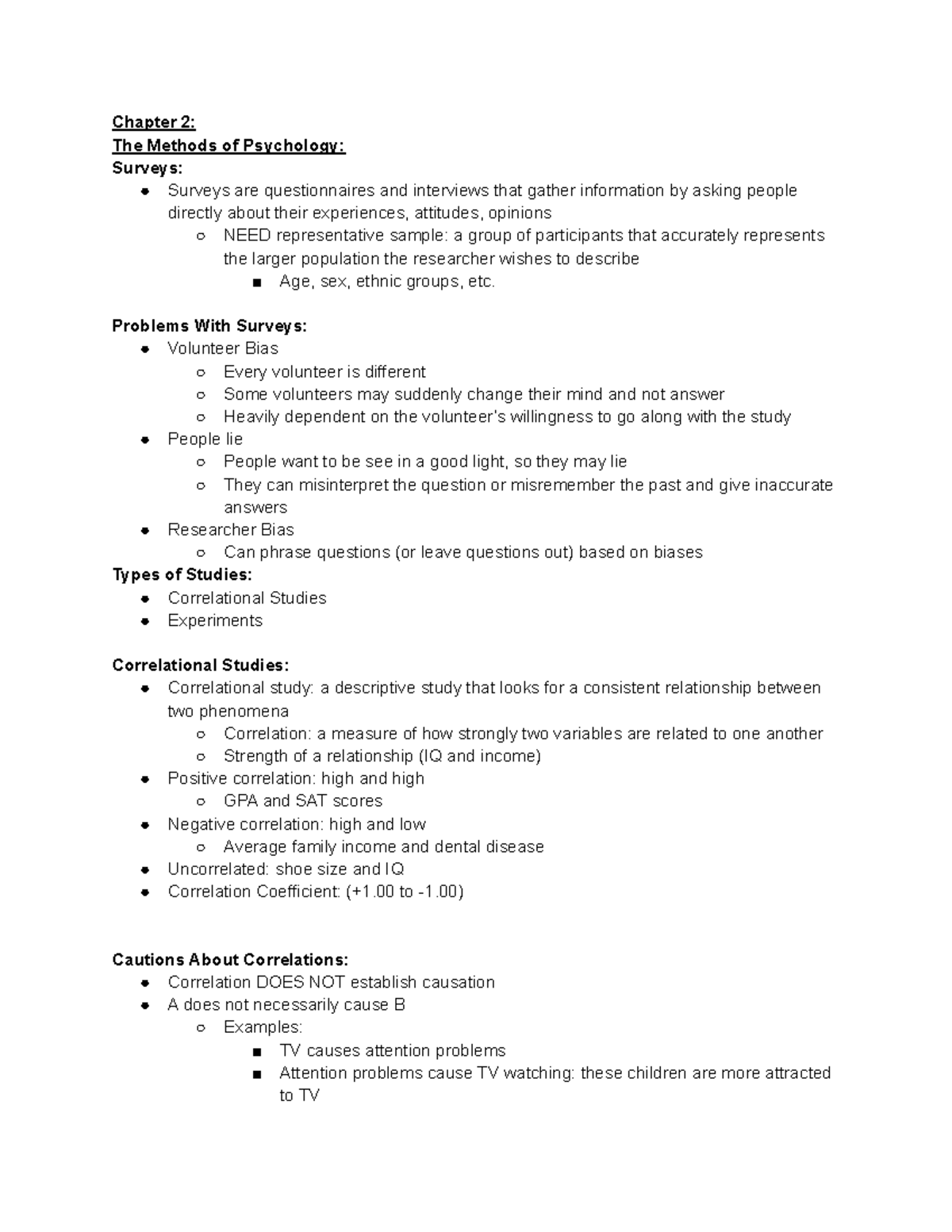 PSYCH 101 Chapter 2 Notes Part II - Chapter 2: The Methods of ...