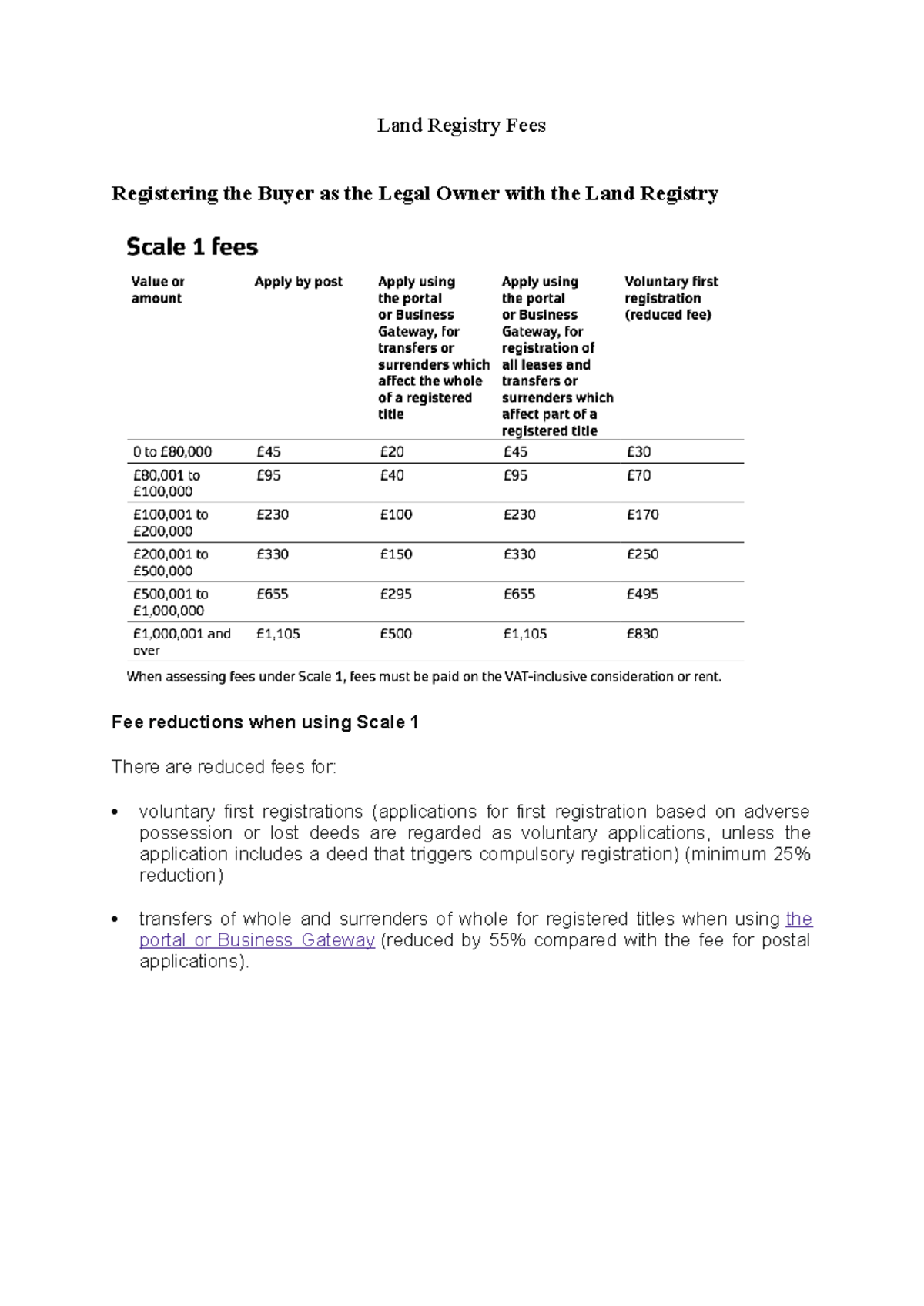 Land Registry Fees - Land Registry Fees Registering the Buyer as the ...