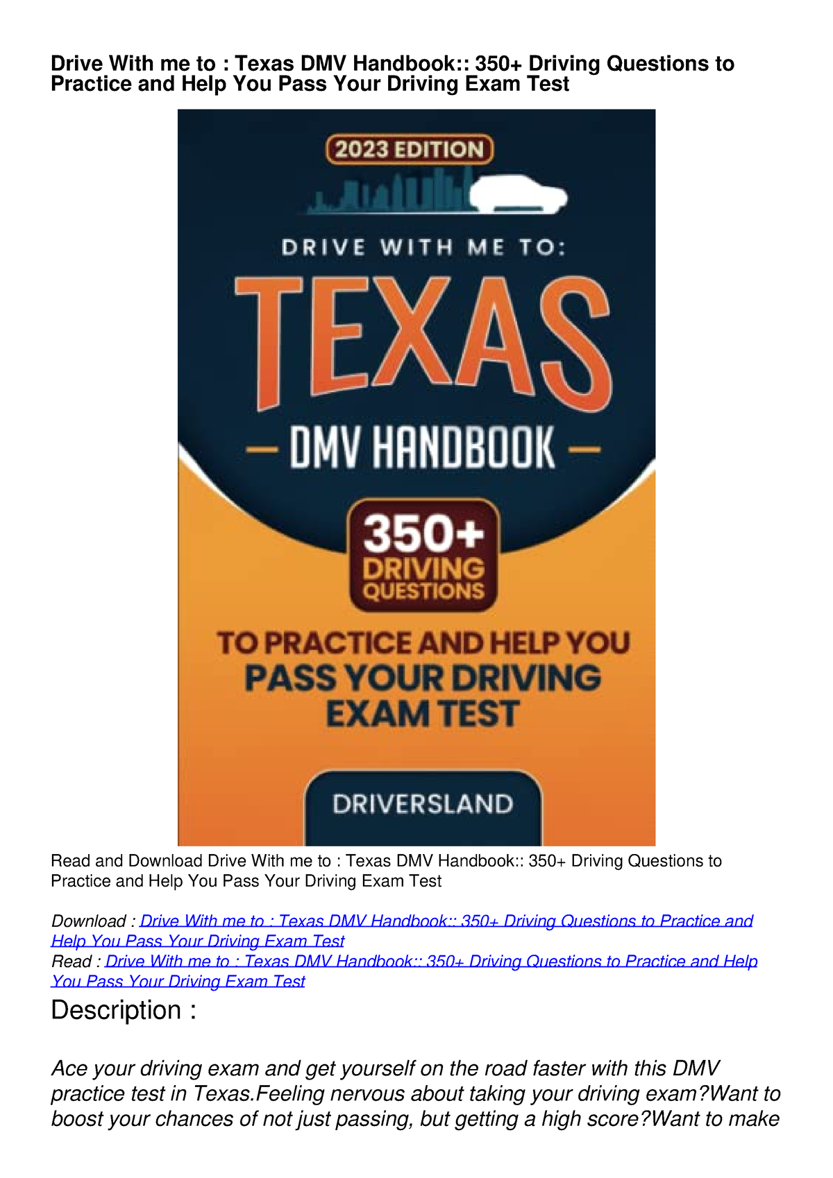 PDF_ Drive With me to Texas DMV Handbook 350+ Driving Questions to