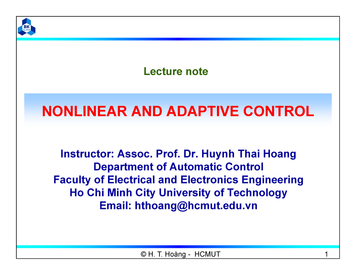 Chapter-2 Nonlinear Adaptive Control - NONLINEAR AND ADAPTIVE CONTROL ...