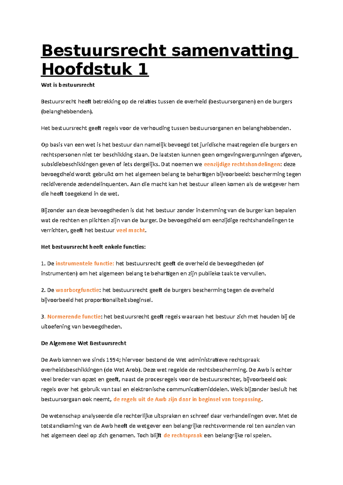 Bestuursrecht Samenvatting Hoofdstuk 1 - Het Bestuursrecht Geeft Regels ...