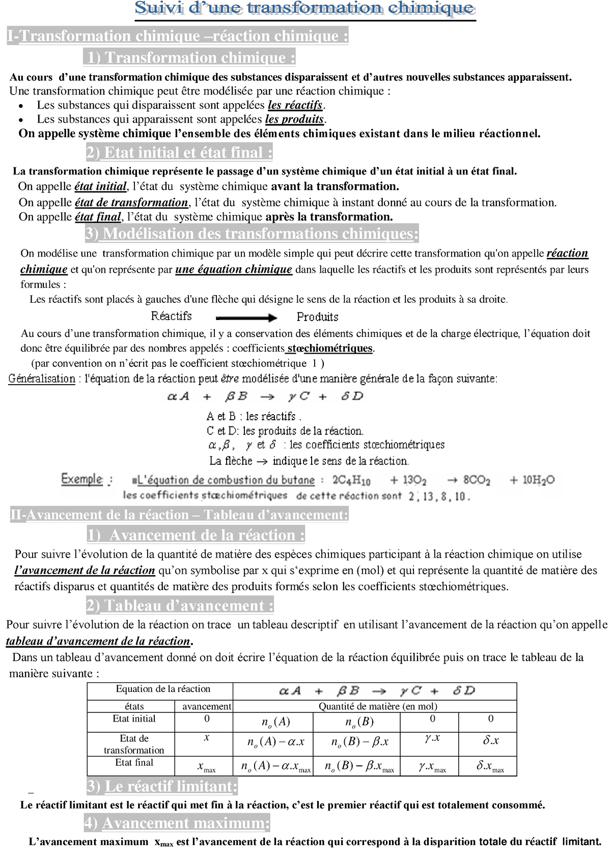 Suivi D Une Transformation Chimique Cours 4 - I-Transformation Chimique ...