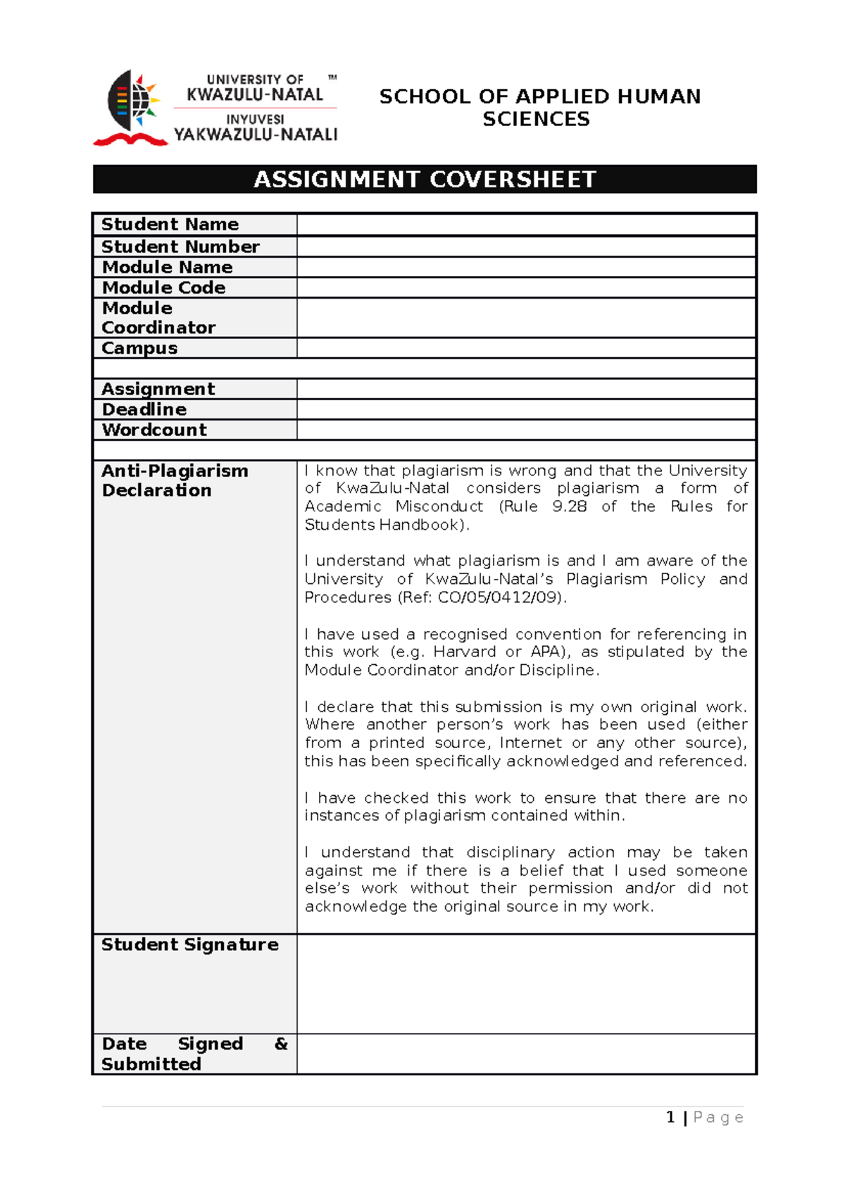 CFSD 302 Assignement - past paper - SCHOOL OF APPLIED HUMAN SCIENCES ...