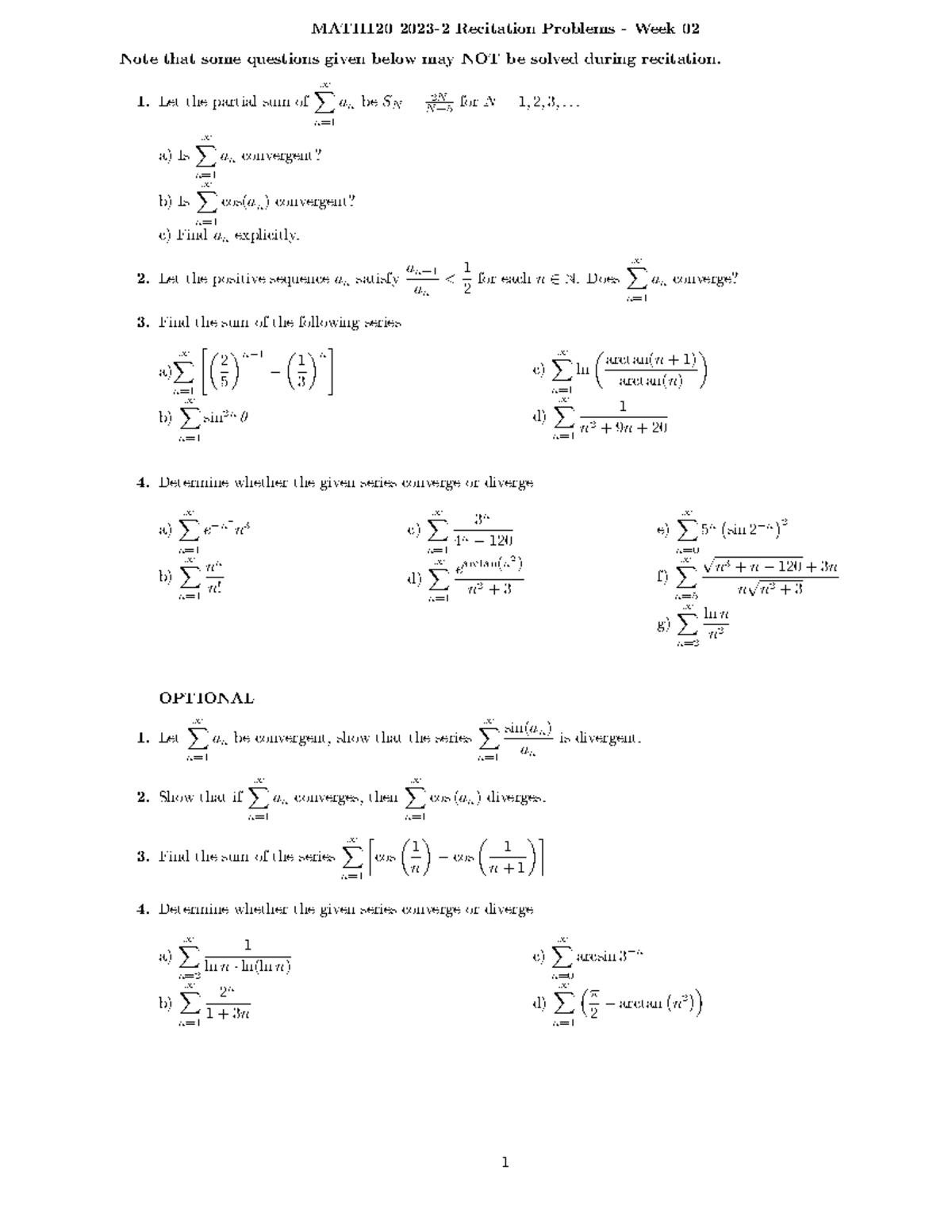Math120 çalışma soruları1 - MATH120 2023-2 Recitation Problems - Week ...