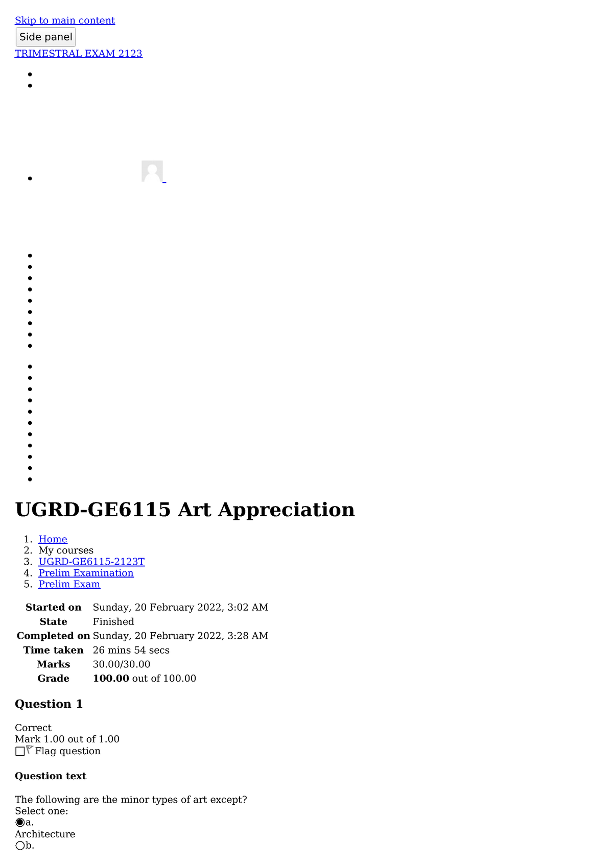 UGRD-GE6115 Art Appreciation (answers) - Skip To Main Content Side ...