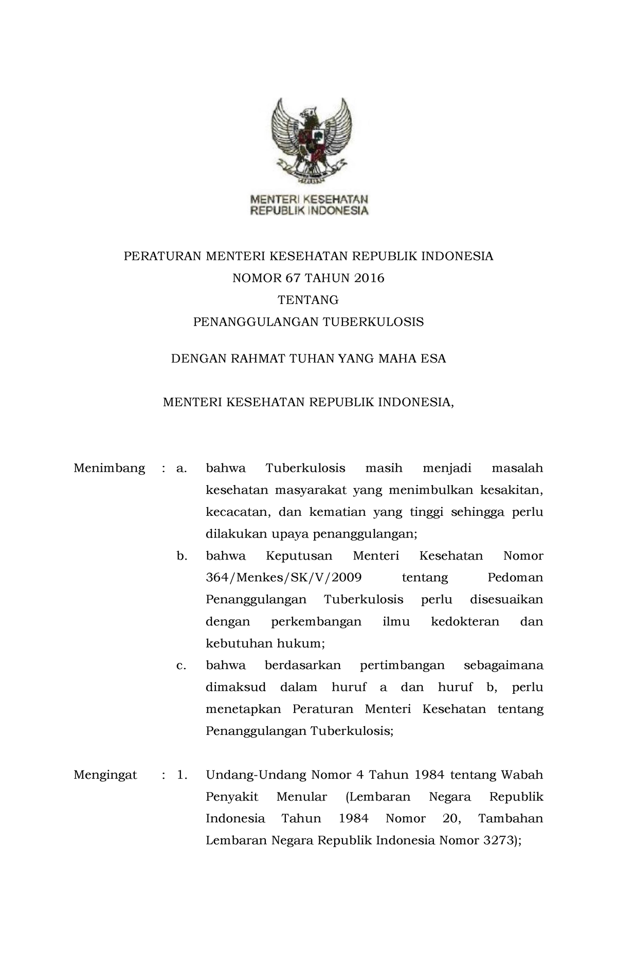 Permenkes Nomor 67 Tahun 2016 - PERATURAN MENTERI KESEHATAN REPUBLIK ...