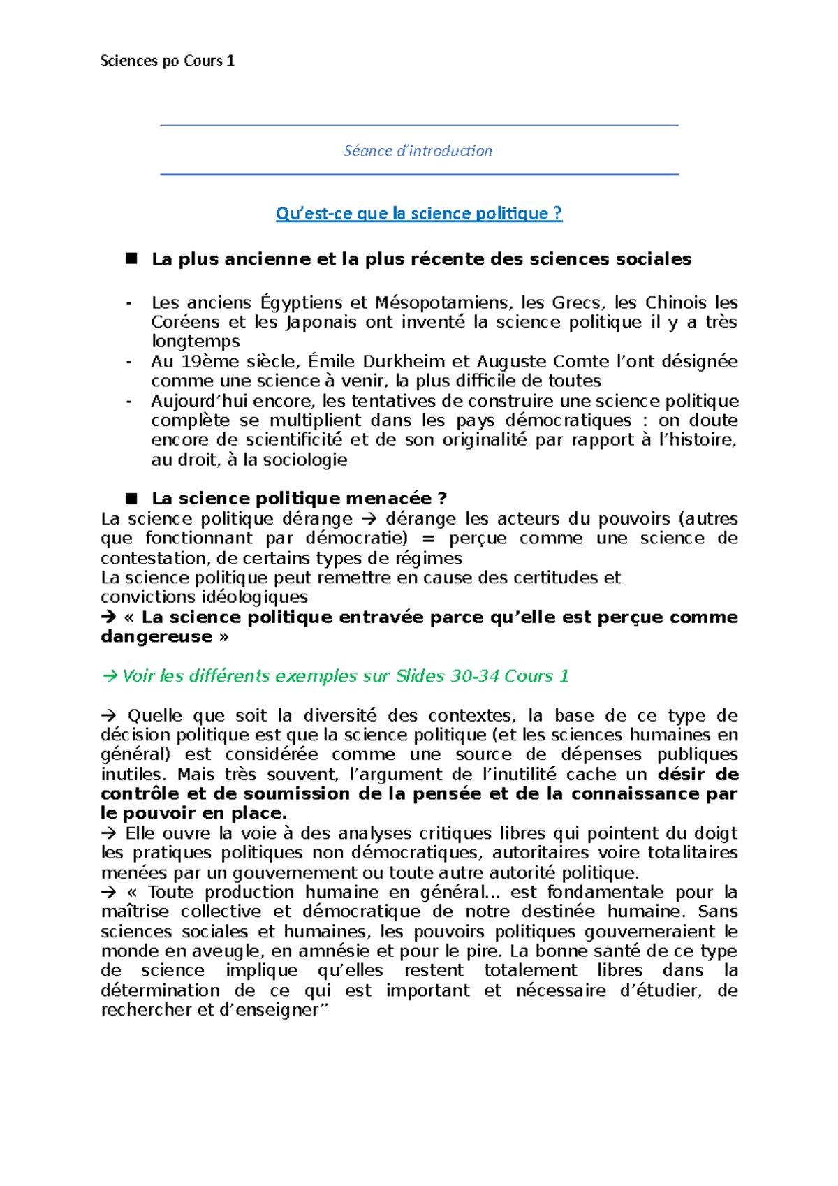 Cours 1 science politiques - Sciences po Cours 1 Séance d’introduction ...