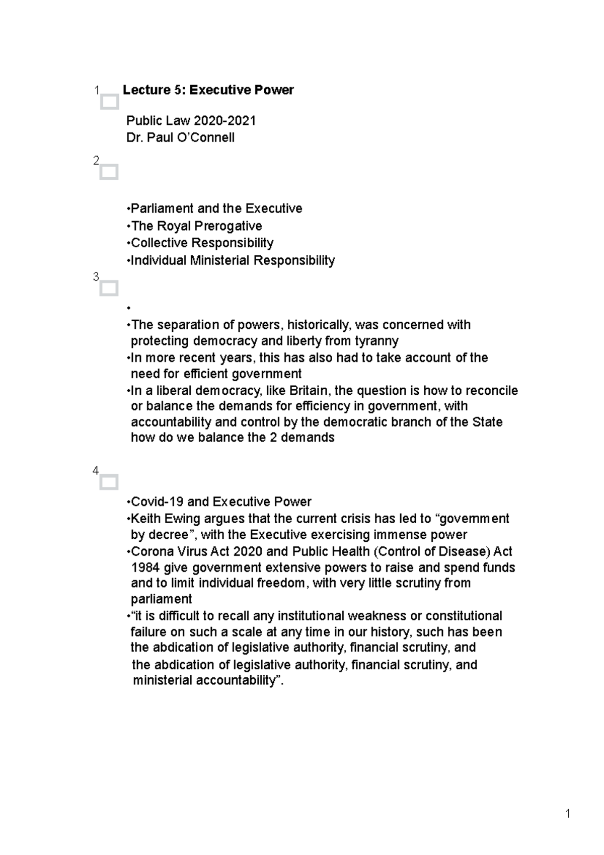 L5-Executive Power - Notes from lecture - PL LLB1 - SOAS University of ...