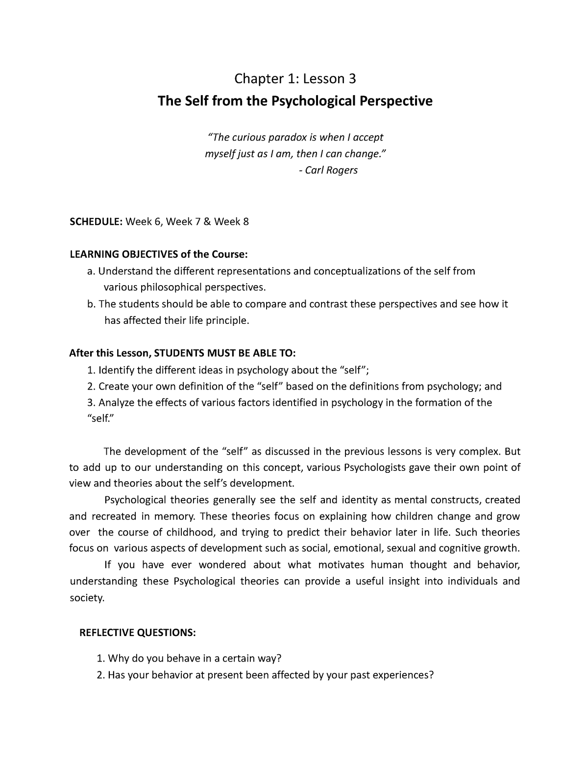 psychological view of self essay