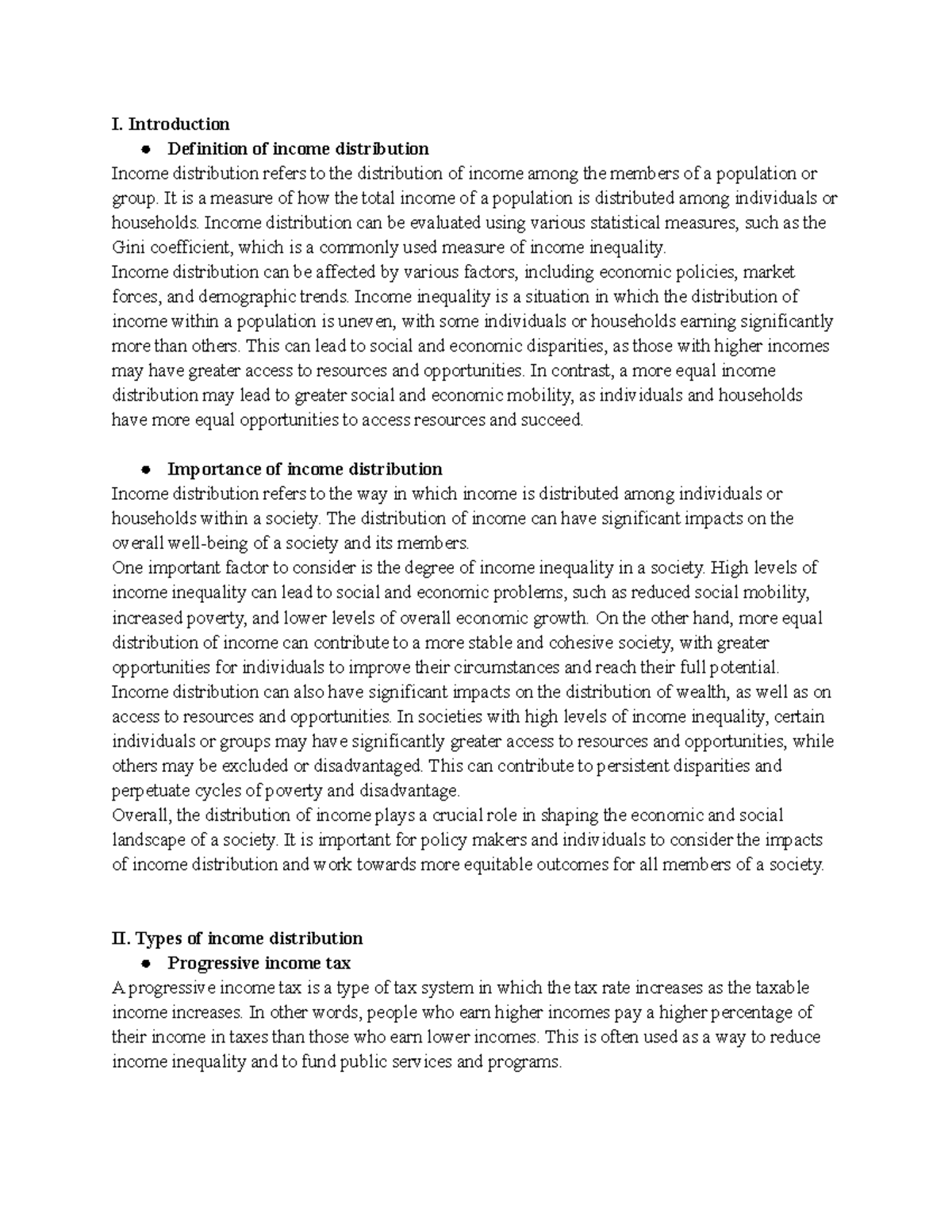 essay on income distribution