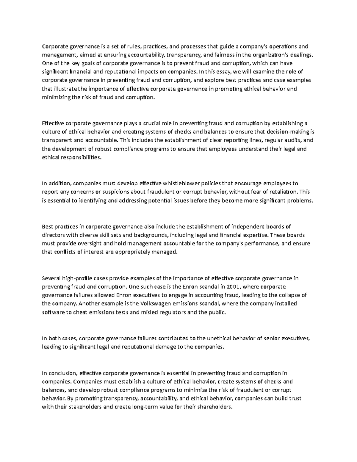 The Role of Corporate Governance in Preventing Fraud and Corruption ...