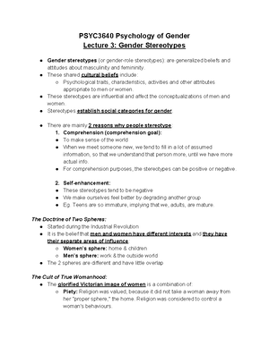 PSYC3640 lect 2 - Lecture notes 2 - Psychology of Gender - CUHK - Studocu